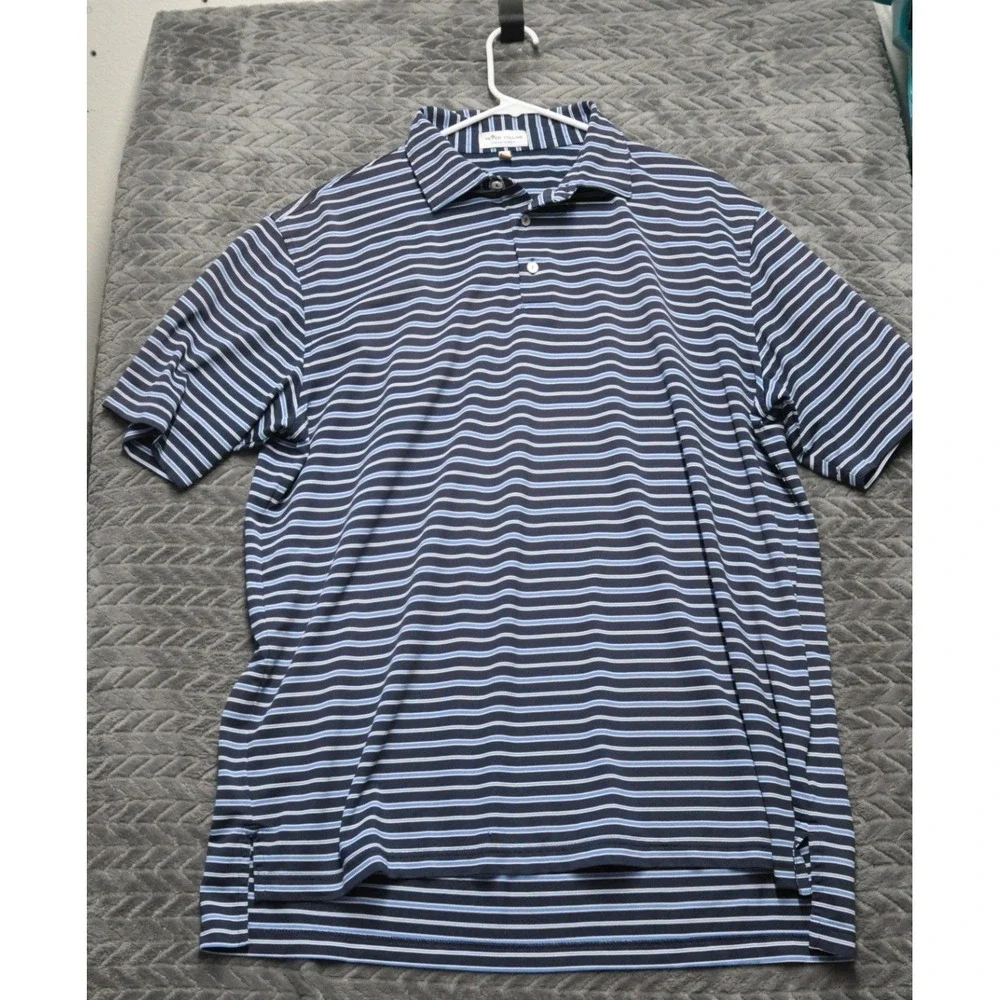 Peter Millar Polo Shirt XL Navy‎ Blue Striped Excellent Summer Comfort (1791)